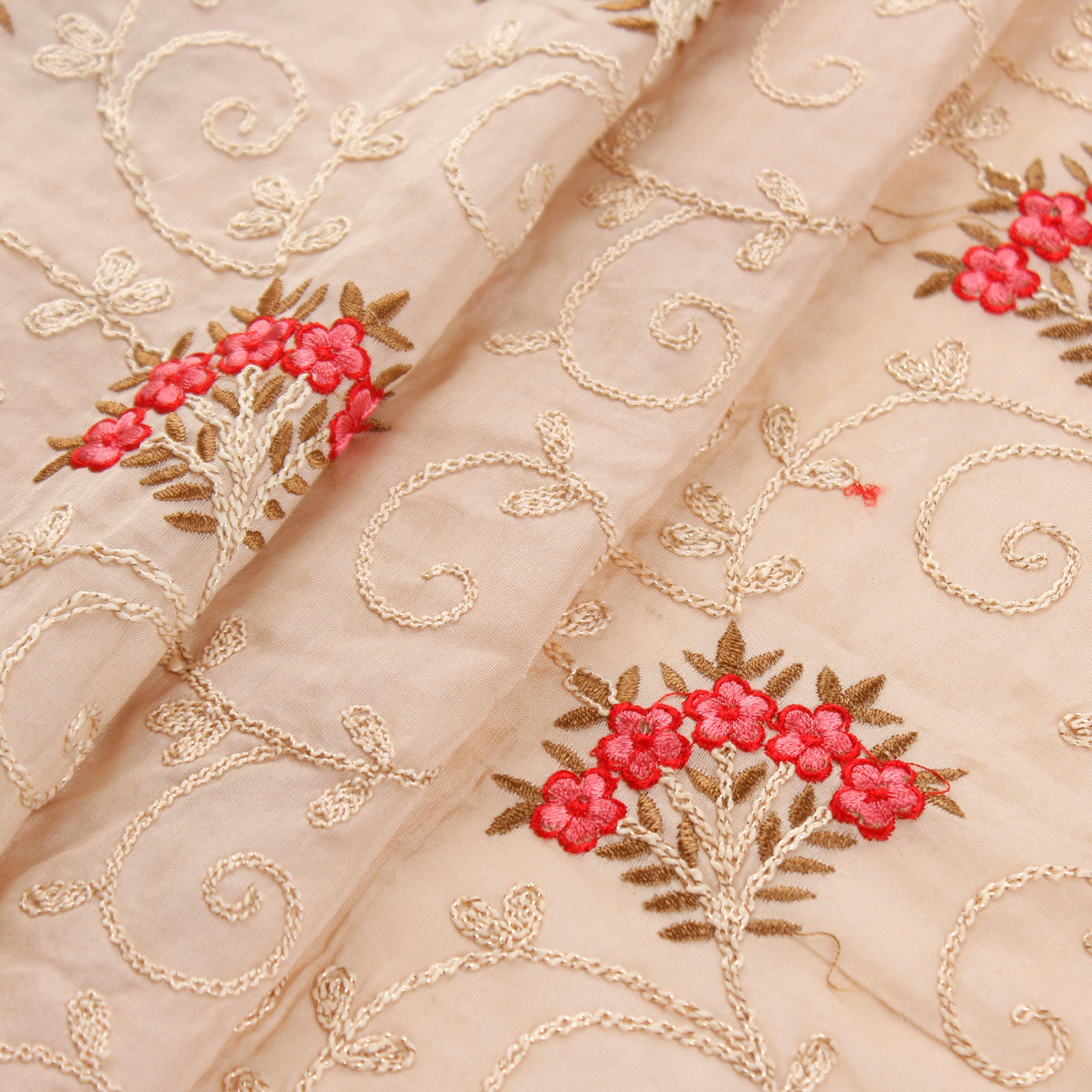 embroidered silk fabric for dresses Blush Pink Embroidered Floral Fabric – Indian Poly Silk, 1 Yard