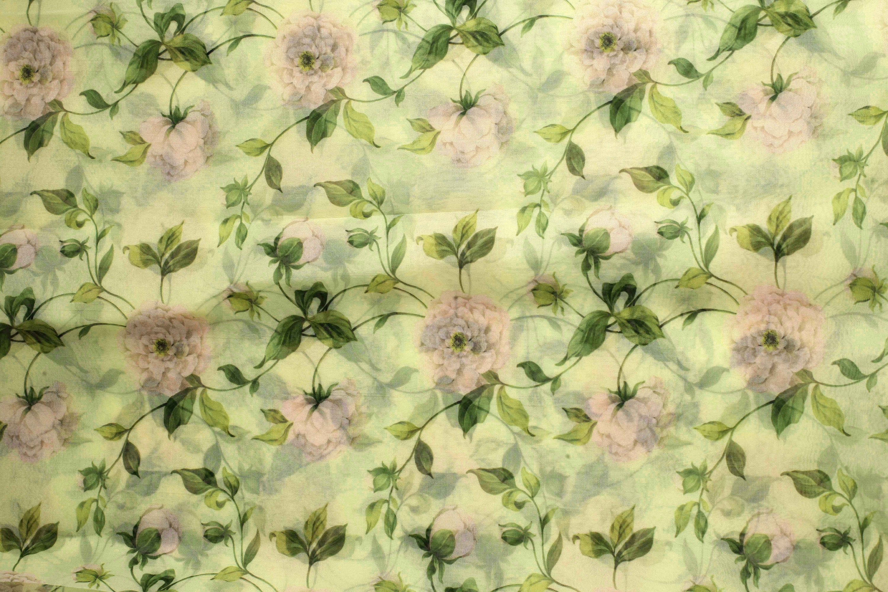 1 Yard of Lime Green Organza Fabric Floral Print Fabric Etsy
