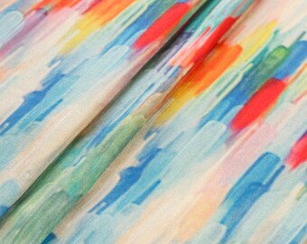 1 yard- Watercolour Print Fabric, Art Silk Fabric, Indian Silk, Printed Dupioni, Upholstery Fabric, Abstract Print, Home Decor Fabric, DIY