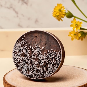 Sello de prado de flores silvestres, sello de bloque de madera, impresión en bloque DIY, sello textil, sello de cerámica, sello de jabón, impresión en bloque de tela, sello de cerámica