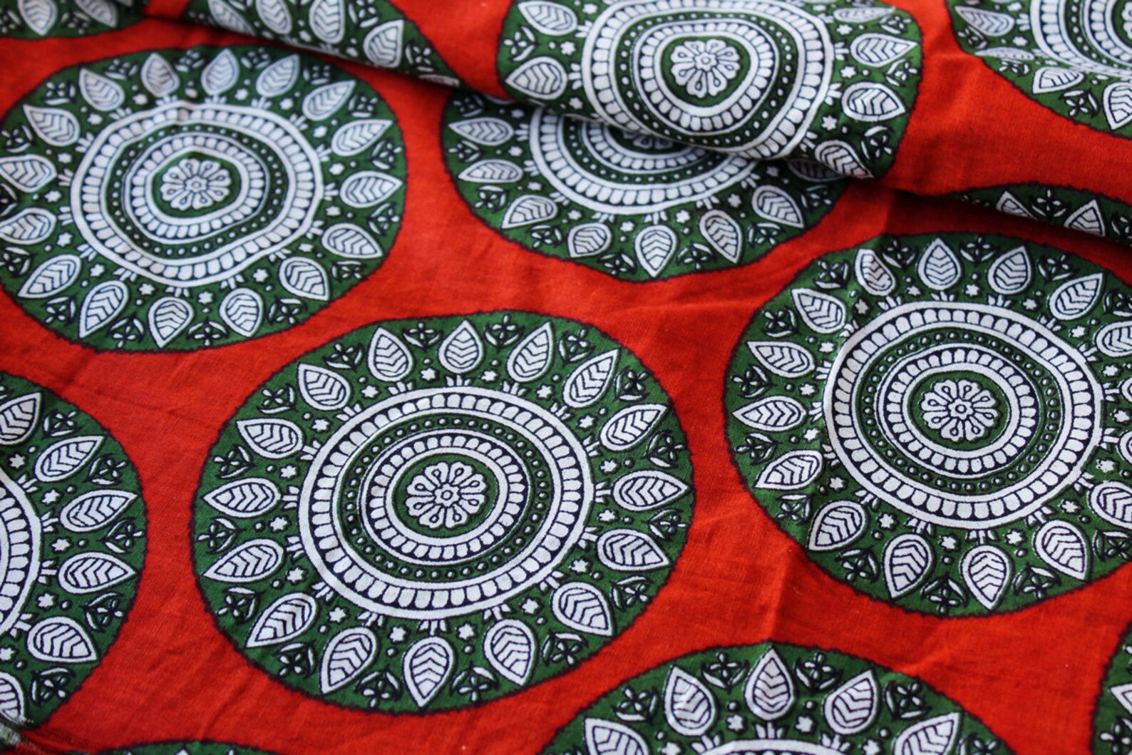 Mandala Print Fabric Brown and Green Mandala Fabric Indian Etsy