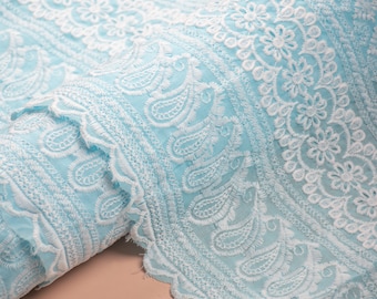 Buy Mint Blue Schiffli Fabric, Indian Cotton, Chikankari Fabric