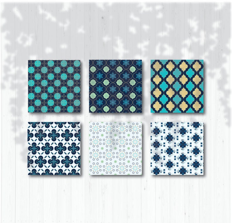 Digital Scrapbook Papers Mosaic Patterns Blue Moroccan Digital Papers Moroccan Wallpaper Moroccan Textile Patterns Seamless Patterns