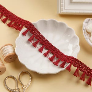 9 yards - Maroon Tassel Fringe, Fringe Trim, Tassel Trim, Indian Trim, Boho Tassel Trim, Upholstery Trim, Trim for Curtains, Pillows