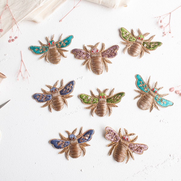 Embroidered Bee Patches, Zardozi Appliques, Embroidery Appliques, Indian Applique, Denim Jacket Patch, Costume Patches, DIY, Sewing Supplies
