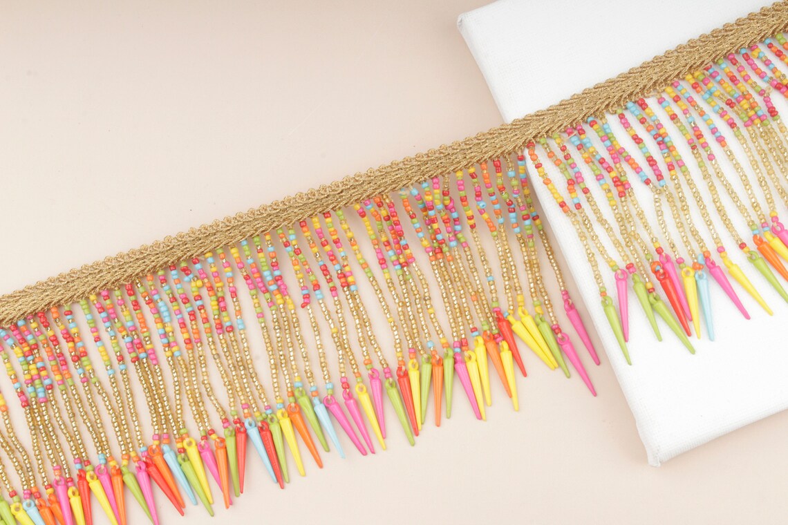 Multicolour Beaded Fringe Upholstery Trim Indian Sewing Etsy