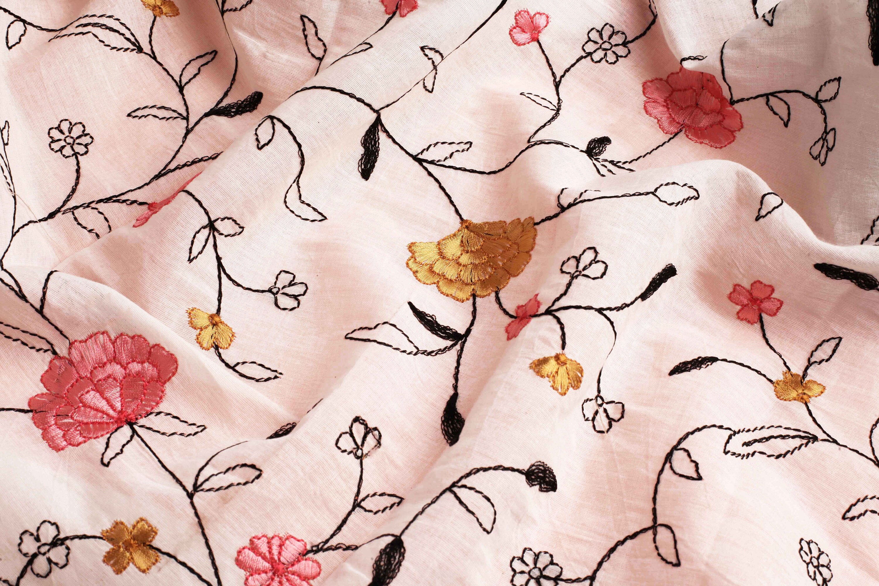 1 yard of OffWhite Embroidered Fabric Indian Cotton Fabric Etsy