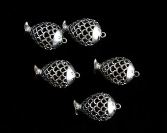 Fish Charms, Silver Metal Charms, Indian Vintage Pendants, Boho Jewelry Supplies, Silver Fish Pendants