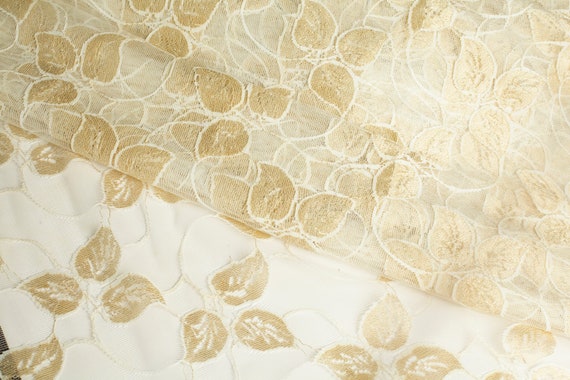 White Net Fabric With Off-white Embroidery, Boho Floral Fabric, Embroidered  Net Fabric, Wedding Dress Fabric 1 Yard 