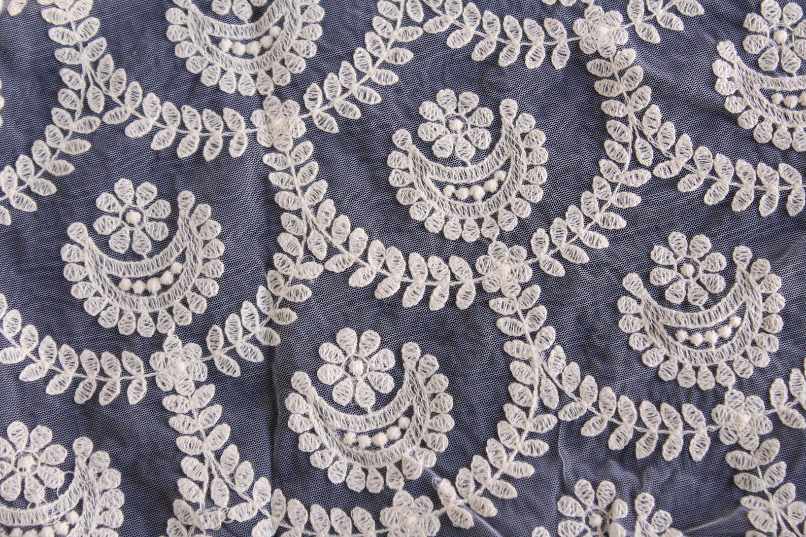 1 Yard of White Embroidered Net Fabric Boho Floral Fabric Etsy