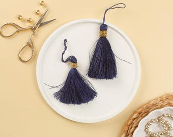 Navy Blue Art Silk Tassels – Set of 2, Beaded Jewelry Charms