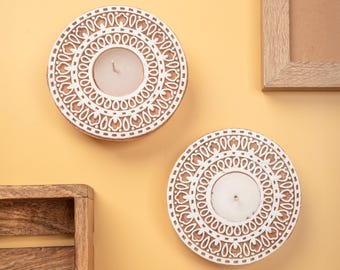 Hand Carved Mandala Tealight Holder, Indian Home Decor