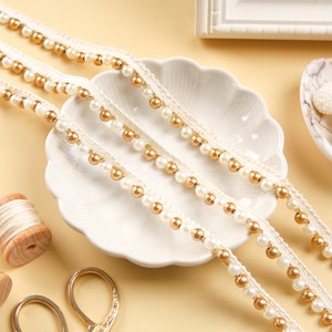 3 mètres - Passementerie blanc cassé et dorée, Passementerie de rembourrage, Passementerie de couture indienne, Ruban de perles, Passementerie de rideaux, Passepoil de passepoil, dentelle perlée