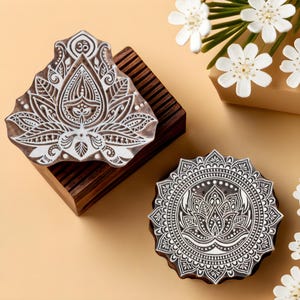 Set di 2 timbri Lotus Journal, timbri in legno, timbri per imballaggio, timbri in legno per stampa, timbri tessili, timbri per stampa a blocchi, timbri per ceramica