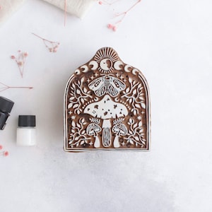 Stempel Mystischer Pilz, Textilstempel, Holzblock Stempel, Motte Stempel, Mond Druck, Verpackungsstempel, DIY Druck, Keramik Stempel