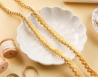 3 yards- Gold Beaded Trim, Indian Trim, Craft Beaded Ribbon, Piping Trim, Upholstery Lace, Trim for Curtains, Cushions, Sewing, Dupatta Lace