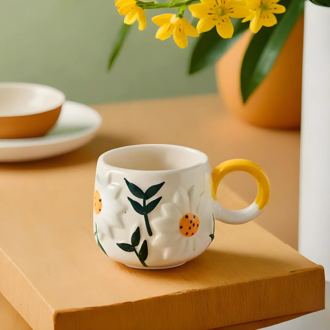 Handmade Daisy Ceramic Mug Set – Floral Coffee and Tea Mugs - Etsy
