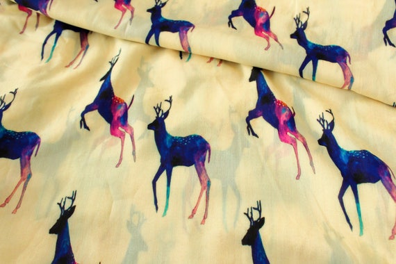 1 Yard Of Stag Print Fabric Cream Muslin Silk Fabric Indian Etsy