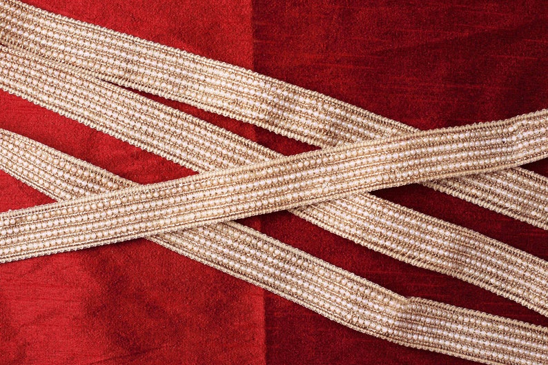 Pearl Trim Bridal Wear Embellishment Gold Beaded Trim Pearl Lace- 9 yards Indian Trim