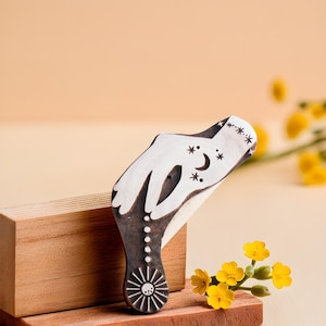 Timbro a mano celeste, blocco di stampa in legno, timbro a stampa a blocco, stampa sole e luna, timbro per tessuti, ceramica, diario, argilla, stampa fai da te