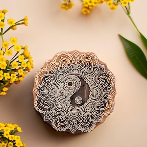 Yin Yang textielstempel, keramische stempel, houten drukblok, mandalastempel, Indiase blokstempel, aardewerkstempel, textielstempel, DIY-afdruk