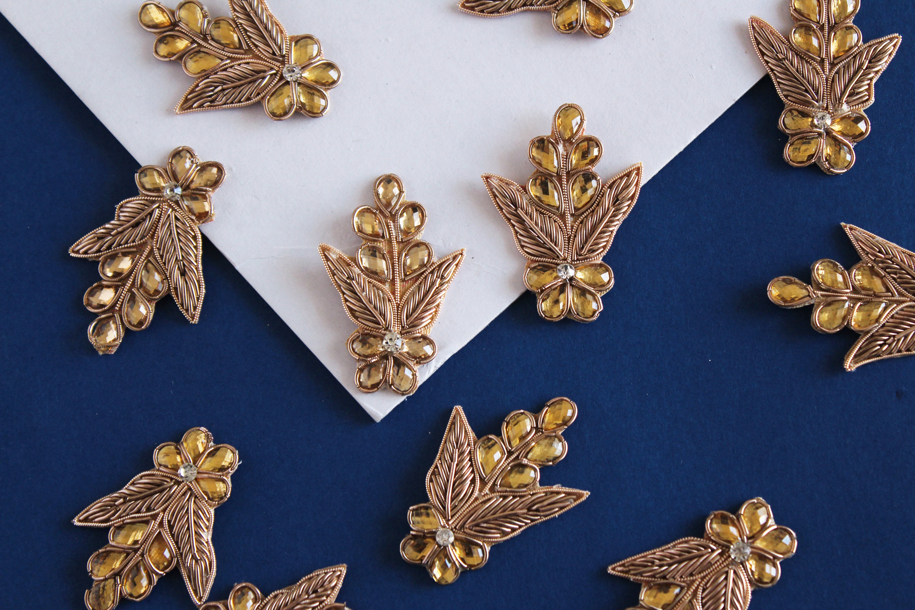 Set of 2 pair hand-made applique with zardozi work for dress and craft design denim shirt applique DNO AP159