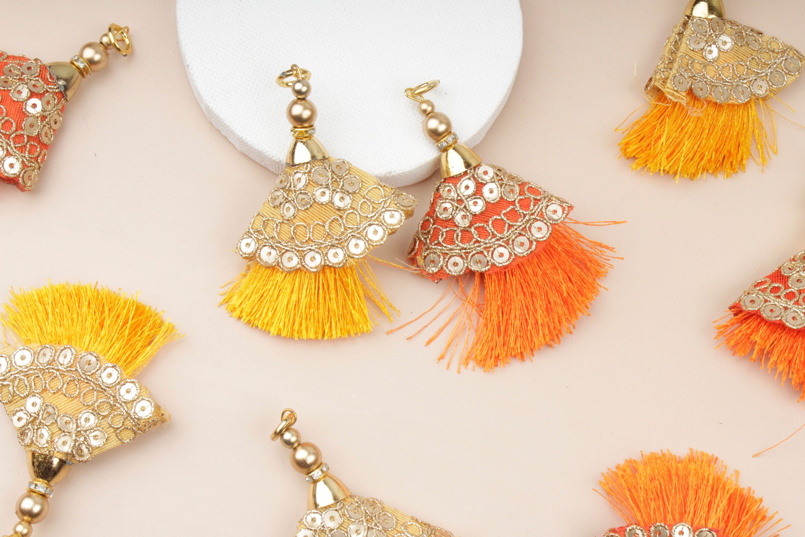 Set of 2 Beaded Tassels Embroidered Tassel Charms Camel Etsy UK