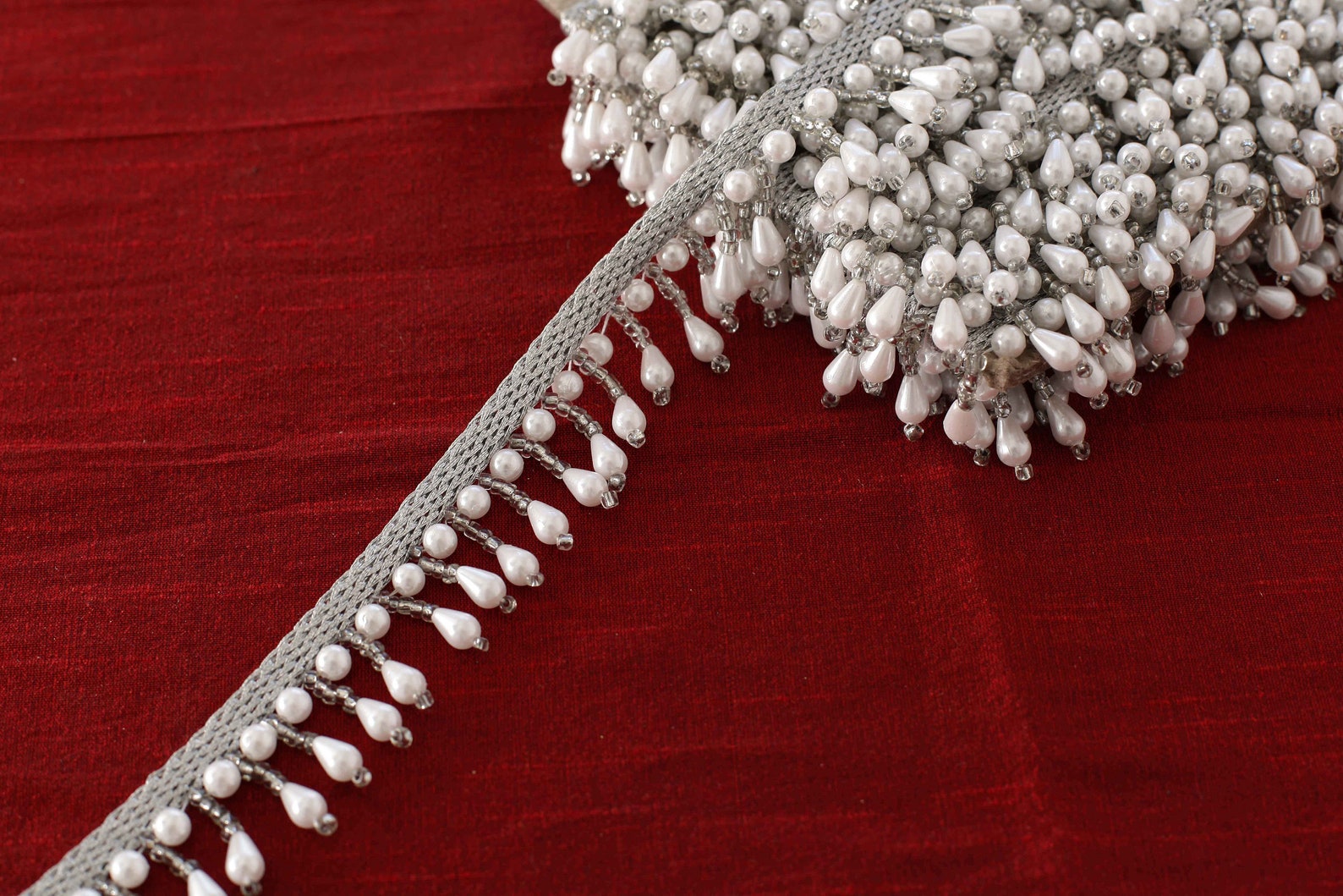 White and Silver Fringe Trim Indian Trim White Pearl Trim Etsy