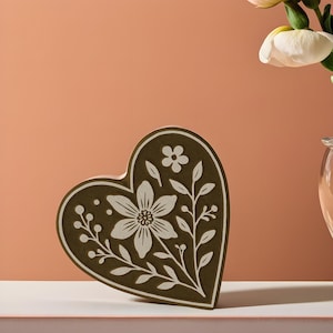 Timbro a forma di cuore floreale, timbro a blocco di legno, stampa a blocco fai da te, timbro tessile, timbro per ceramica, timbro per sapone, stampa a blocco su tessuto, stampa a blocco di legno