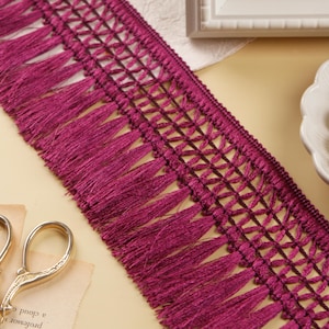 3 yards - Wine Tassel Fringe, Fringe Trim, Tassel Trim, Indian Trim, Boho Tassel Trim, Upholstery Trim, Trim for Curtains, Pillows