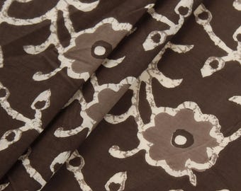 Charcoal Grey Block Print Cotton Fabric, Floral Design fabric, dress fabric.