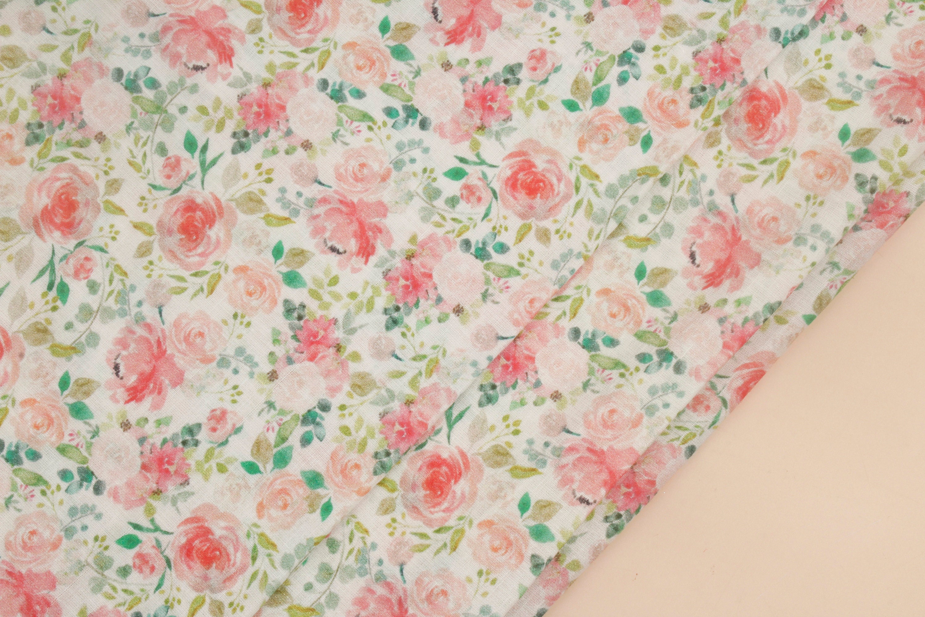 Swiss Dot Cotton Fabric Floral Fabric Flower Print Fabric Raised