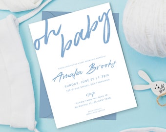 PRINTED Personalized Oh Baby, Baby Shower Invitations, Baby Girl Shower Invitations, Baby Boy Shower Invitation