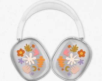Boho Doodle Fun Floral Colorful Airpods Max Cover, Airpods Max Case, Clear Soft Silicone Airpods Max Cover, Cute Print, Floral Print