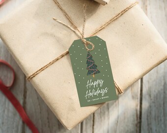 PRINTED Christmas Gift Hang Tags Personalized Happy Holidays Merry Modern Holiday Gift Tags