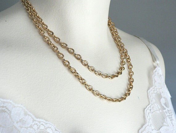 Vintage Long Chunky Gold Tone Chain Necklace - image 6