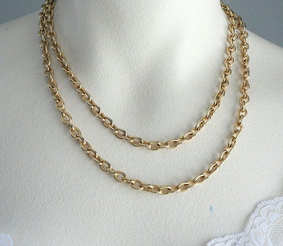 Vintage Long Chunky Gold Tone Chain Necklace - image 1