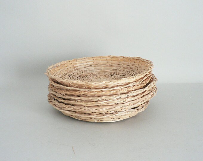 Wicker Picnic Plate Holders Set of Seven Etsy