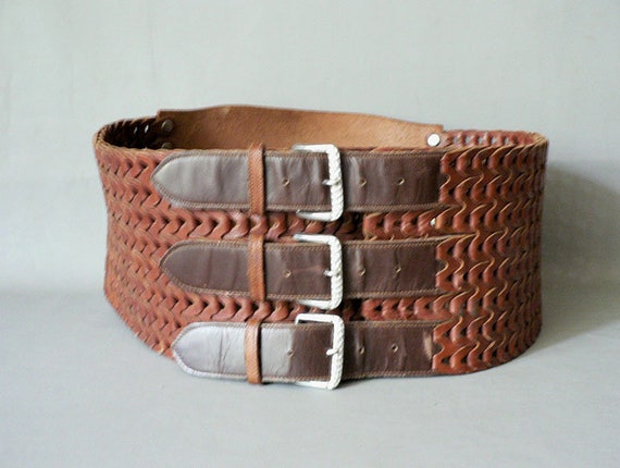 Brown Leather Triple Strap Corset Belt