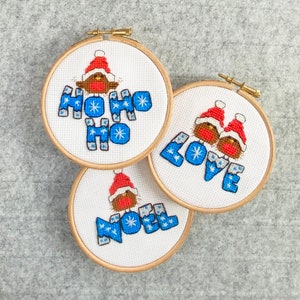 PDF - Download instantâneo Robin Cards and Ornaments - 3 designs modernos, fofos e fáceis, divertidos padrões de ponto cruz artesanais de Natal