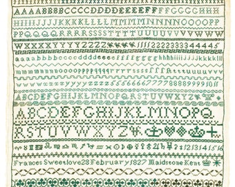 A ‘Stitch Across Time’ reproduction antique cross stitch sampler chart. Frances Sweetlove, Maidstone 1827 - PDF - Instant download