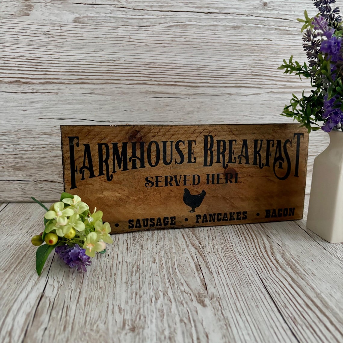 Rustic Farmhouse Wooden Kitchen Sign: Handmade Vintage Breakfast Decor ...