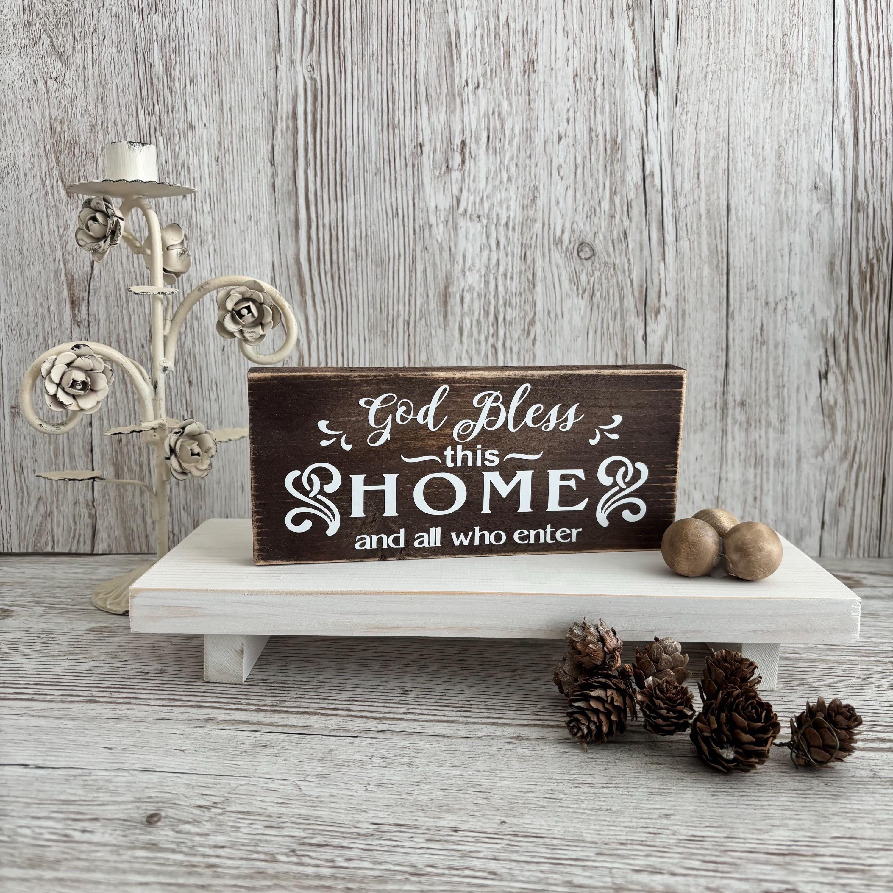 Targa rustica da parete in legno con scritta God Bless This Home (lingua italiana non garantita), decorazione da parete in legno rustico, per casa