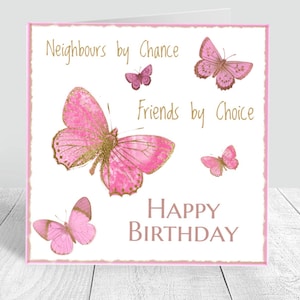 Carte d'anniversaire voisins faite main - voeux d'amis au choix avec motif papillon