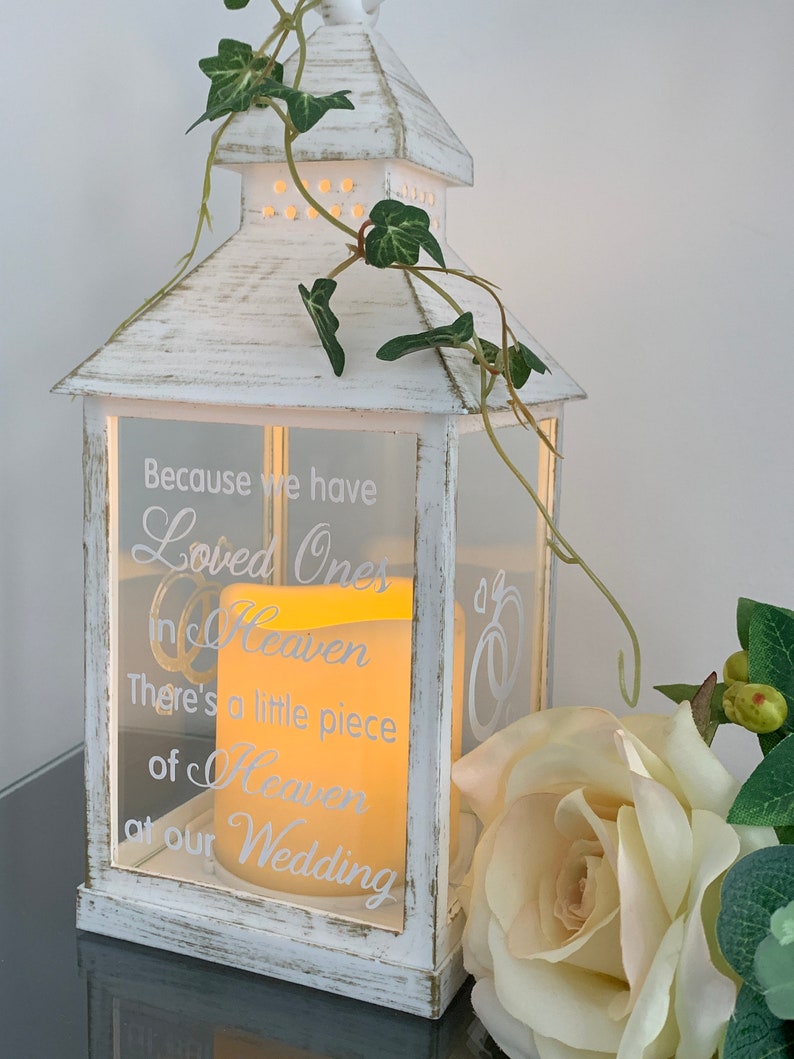 Because we have Loved Ones in Heaven, Wedding Lantern, Wedding Venue Decoration, Memorial Lantern, White & Gold Wedding Memorial Lantern image 3