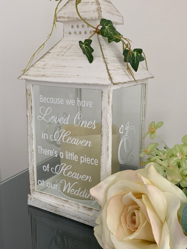 Because we have Loved Ones in Heaven, Wedding Lantern, Wedding Venue Decoration, Memorial Lantern, White & Gold Wedding Memorial Lantern image 4