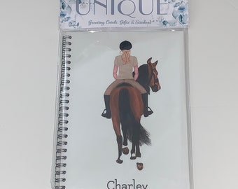 Personalised notebook, notes, journal, to do list, personalised gift, horse and rider, birthday present, Christmas gift, A5 notebook