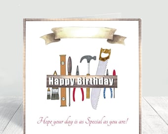 Tarjeta de cumpleaños número 1 del abuelo: Diseño de herramientas con sobre