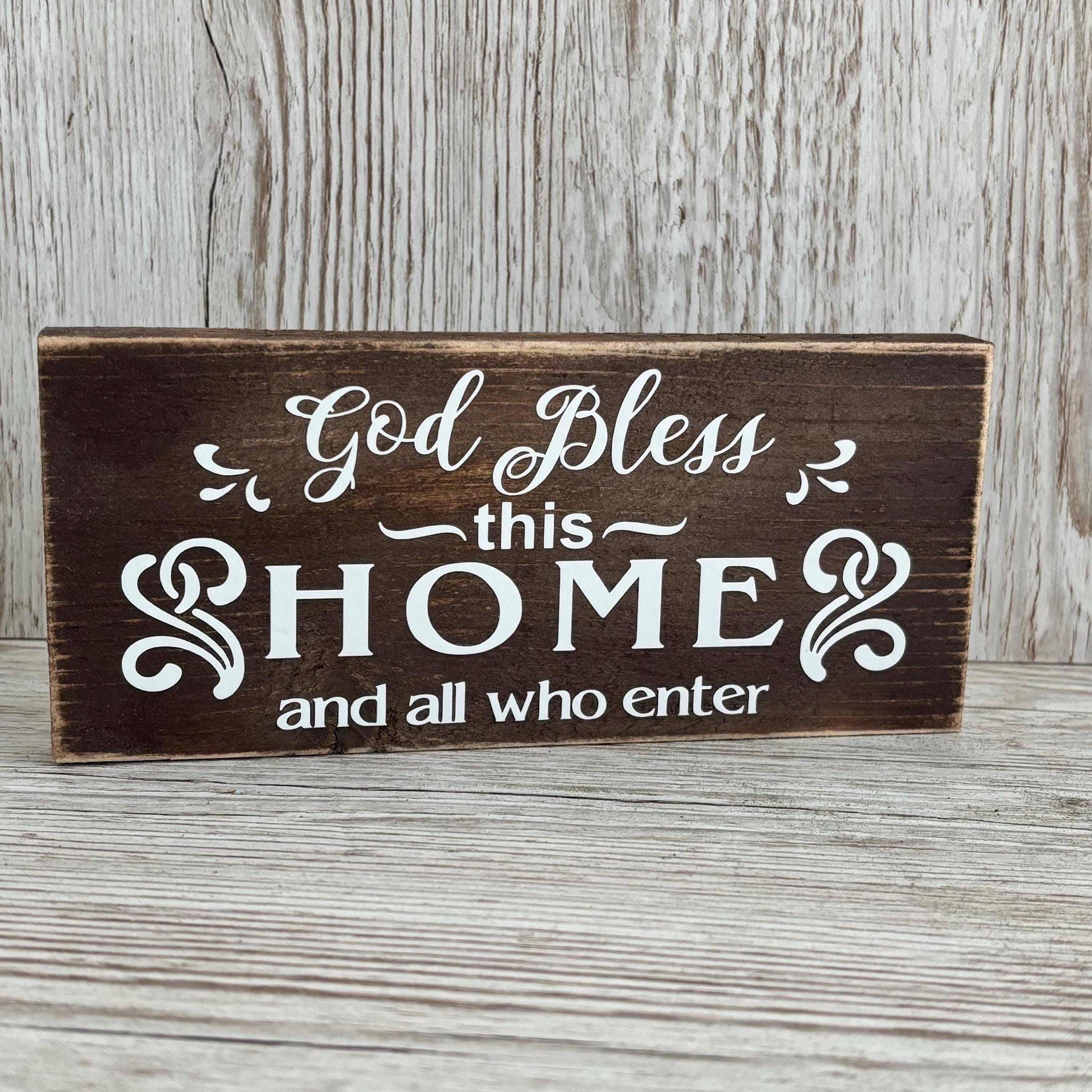 Targa rustica da parete in legno con scritta God Bless This Home (lingua italiana non garantita), decorazione da parete in legno rustico, per casa