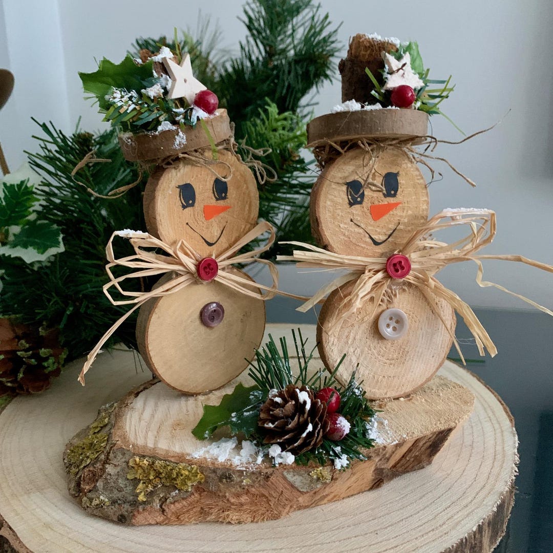 Handmade Wooden Slice Snowman: Rustic Christmas Decoration - Etsy